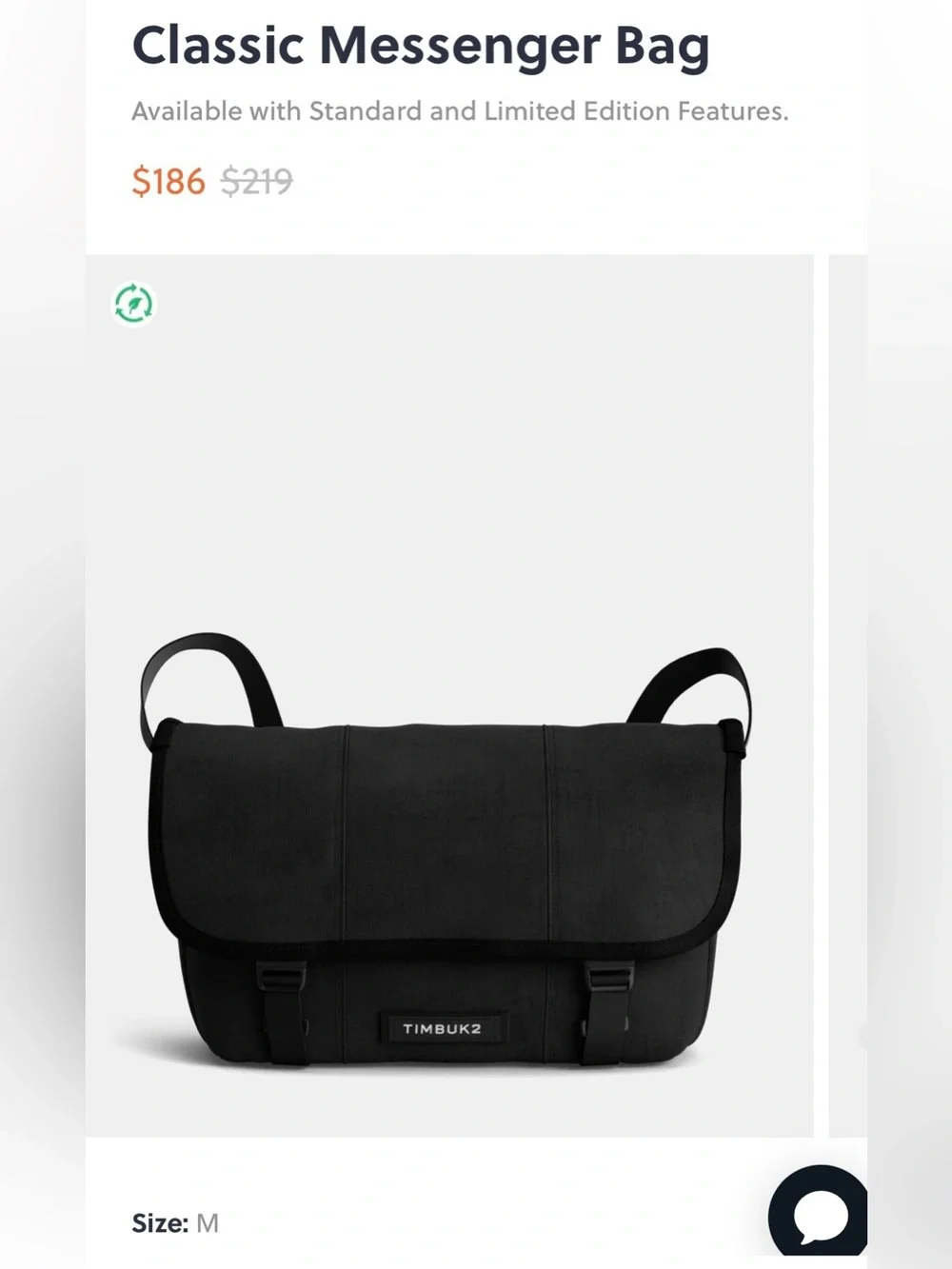 **NWT Timbuk2 Black Messenger Bag- Size M